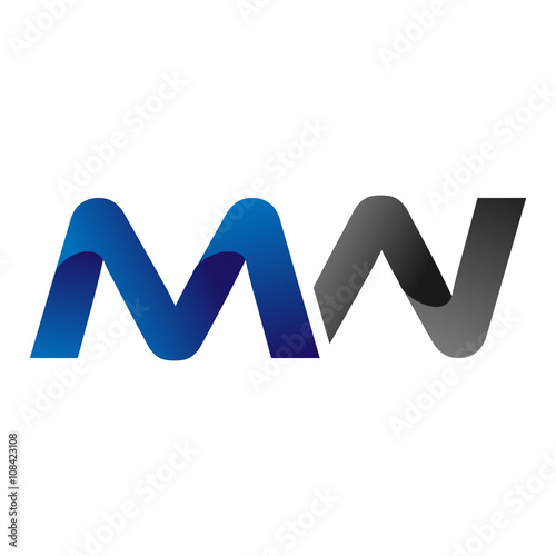 Modern Simple Initial Logo Vector Blue Grey Letters mw