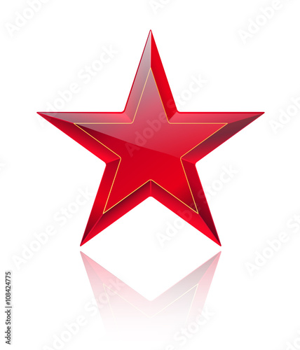red shiny and glossy red star on white with reflection