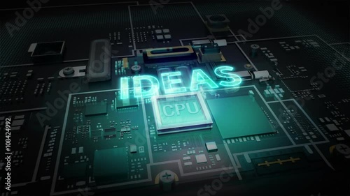 Wallpaper Mural Hologram typo 'IDEAS' on CPU chip circuit, grow artificial intelligence technology. Torontodigital.ca
