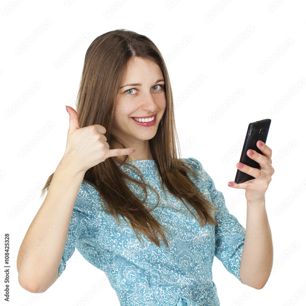 young woman making a call me gesture young woman making a call me gesture