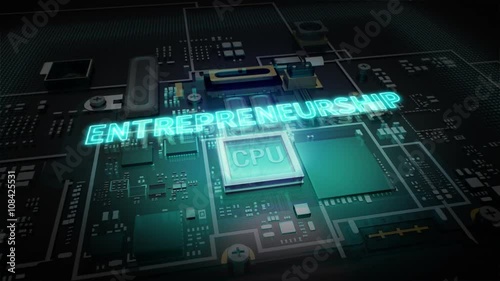 Wallpaper Mural Hologram typo 'Entrepreneurship' on CPU chip circuit, grow artificial intelligence technology. Torontodigital.ca