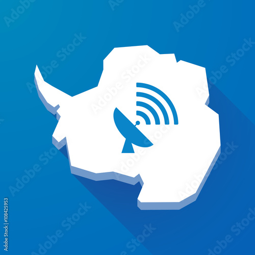 Long shadow map of Antarctica continent with a satellite dish