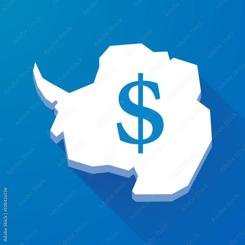 Long shadow map of Antarctica continent with a dollar sign Long shadow map of Antarctica continent with a dollar sign
