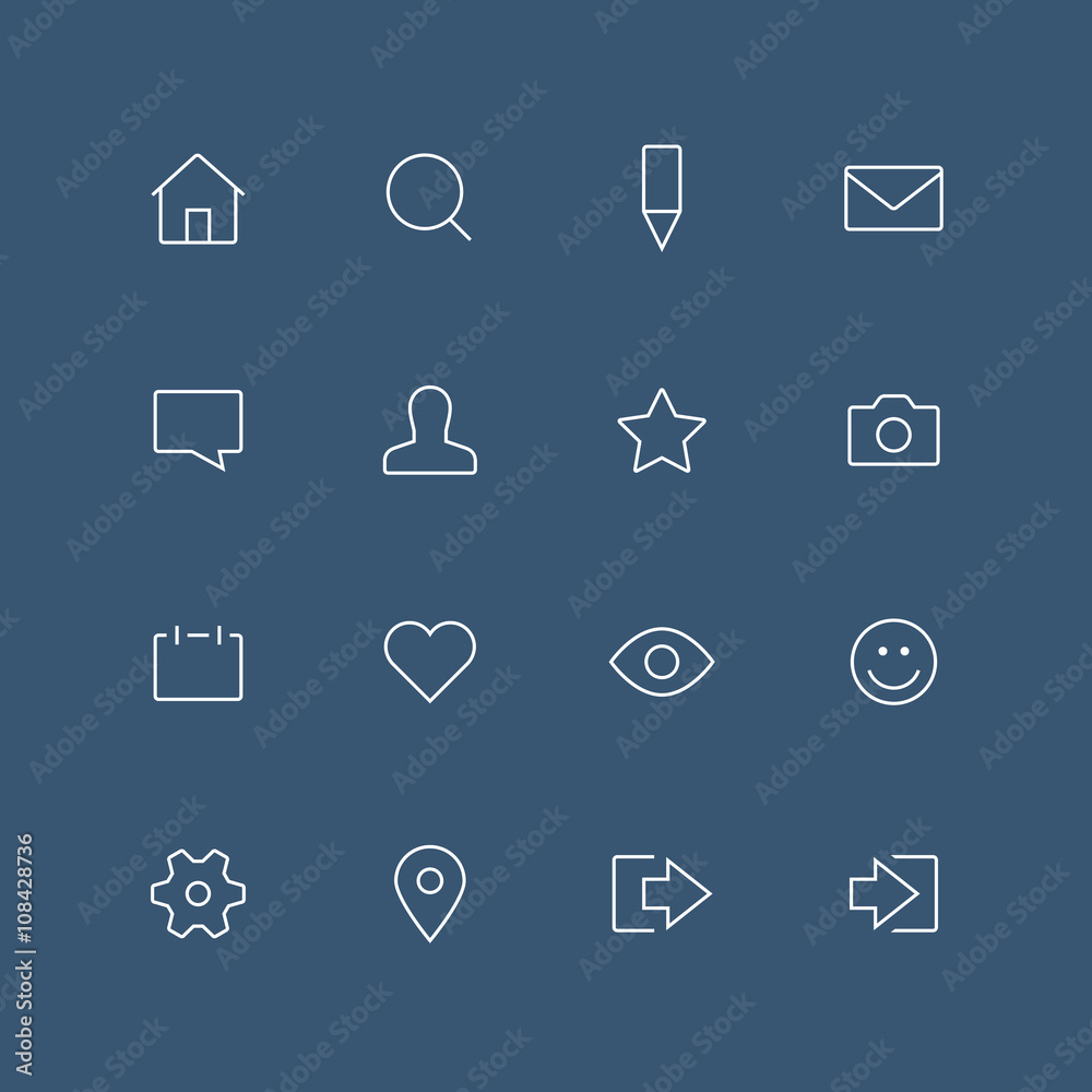 Social network thin outline icon set with rounded corners - different symbols on the dark background Social network thin outline icon set with rounded corners - different symbols on the dark background