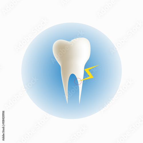 toothache symbol with thunder sign at root on blue background, Vector illustration.