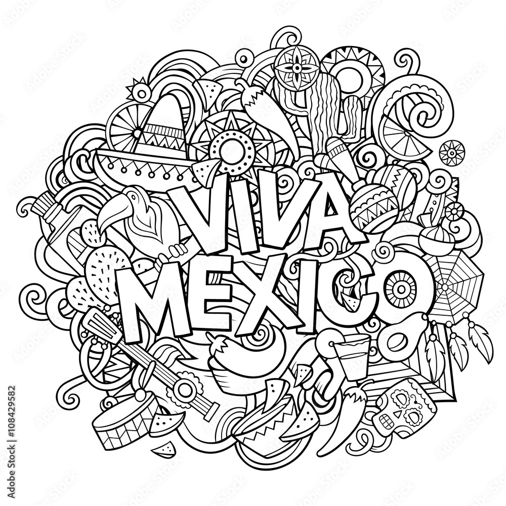 Viva Mexico sketchy outline festive background