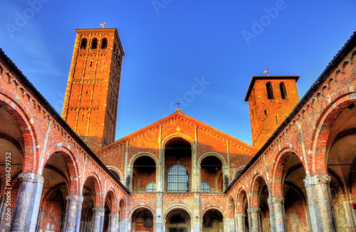 Veiw of Basilica di Sant'Ambrogio in Milan photo