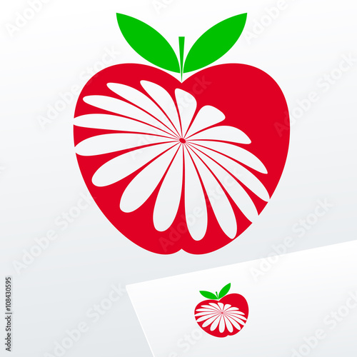 Vector emblem with red fruit. Logotype for Business, Ecology and Cosmetics.