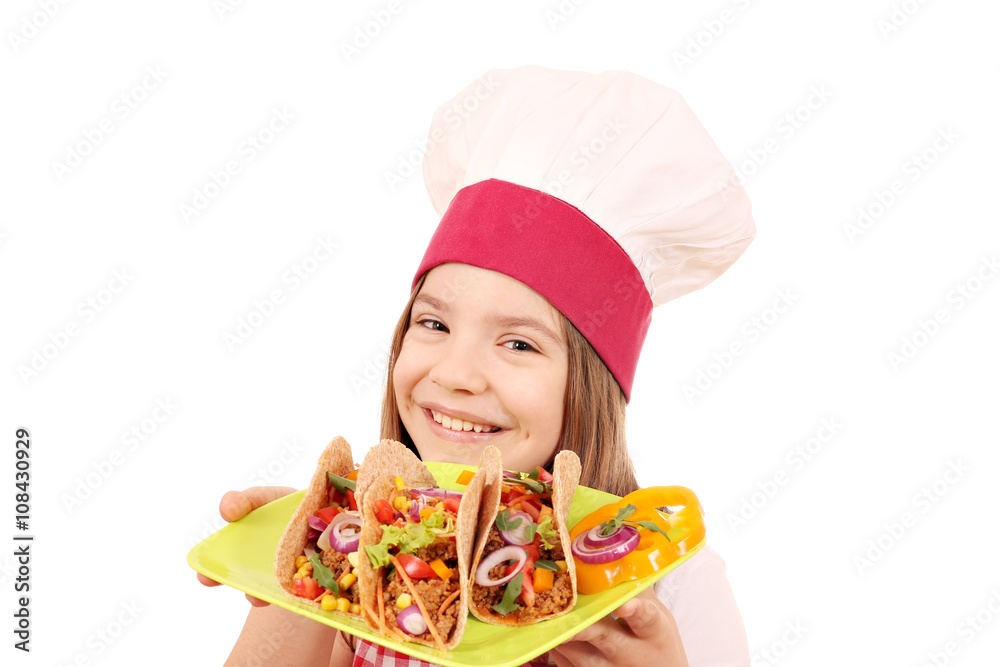 happy little girl cook with tacos fast food happy little girl cook with tacos fast food