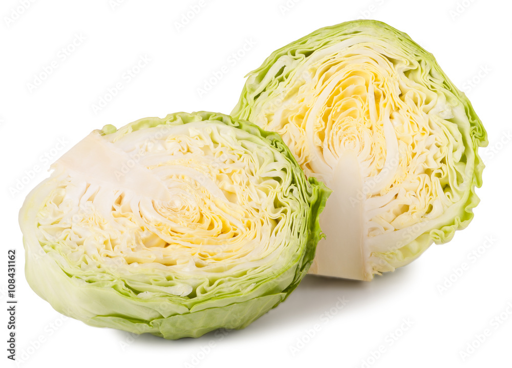 cut young cabbage head isolated on white background cut young cabbage head isolated on white background