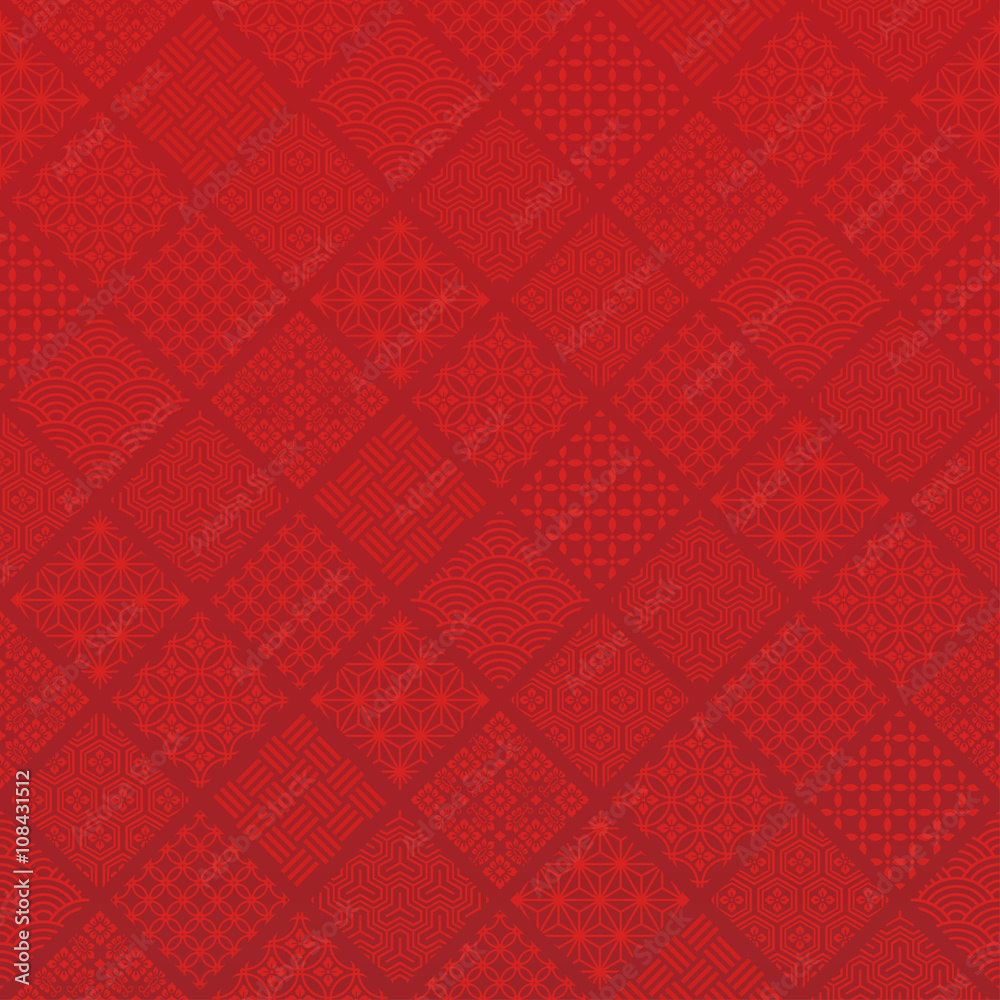 Fototapeta premium 和風 伝統文様入り 四角を並べた背景