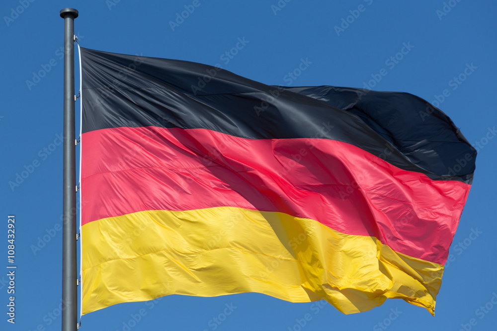 german flag, national flag of germany on blue sky