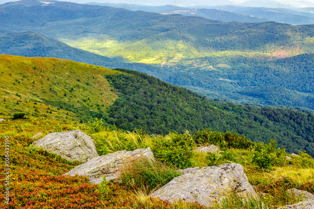 Naklejka premium boulders on the mountain meadow