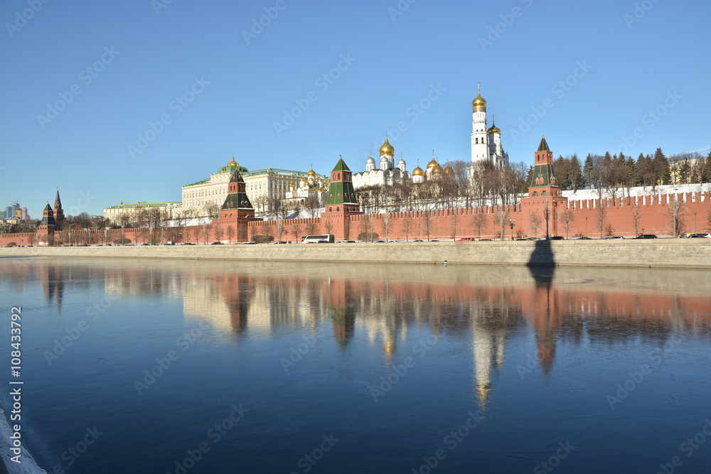 The Kremlin embankment in Moscow. The Kremlin embankment in Moscow.