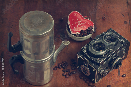 heart with an old coffee maker with an camera 
