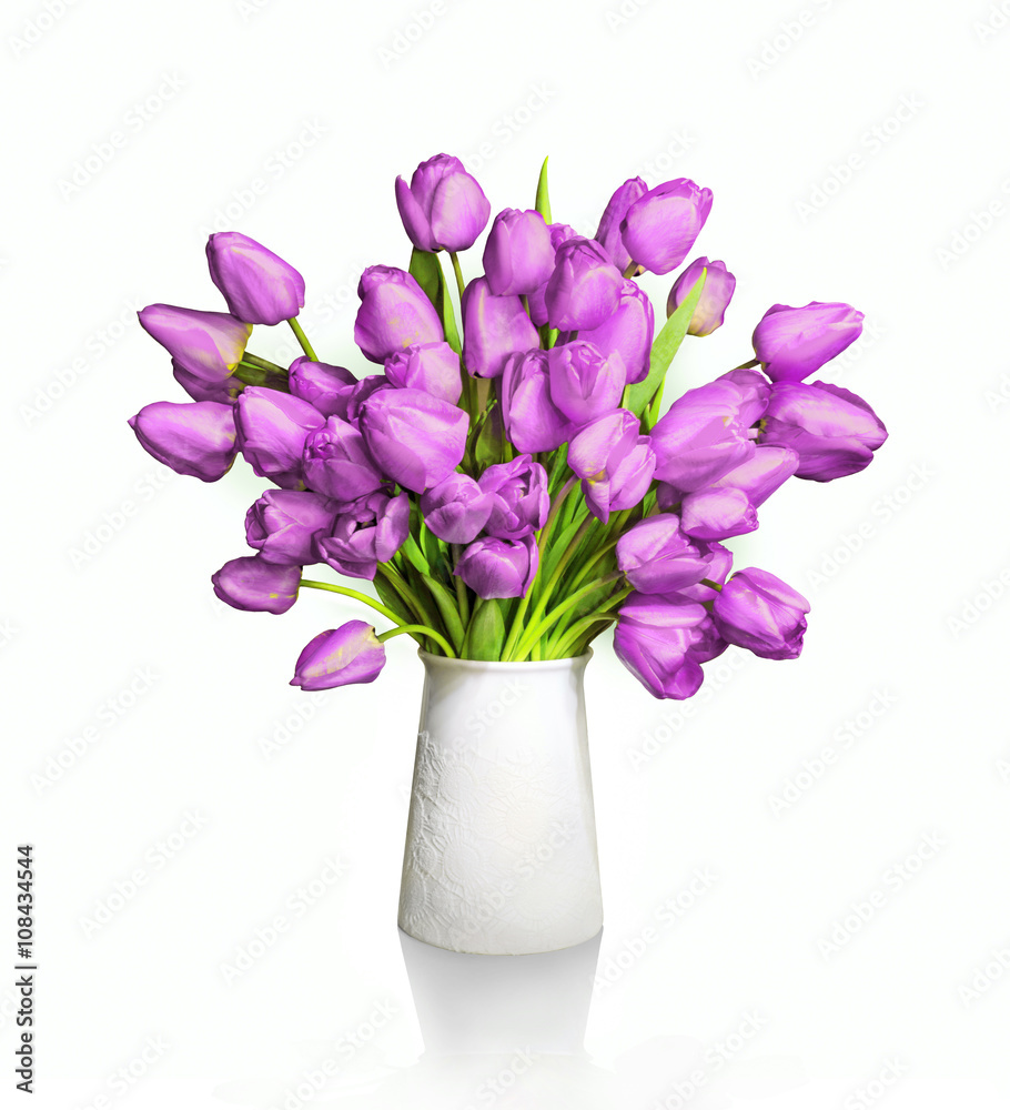 Bouquet of red tulips in white vase Bouquet of red tulips in white vase