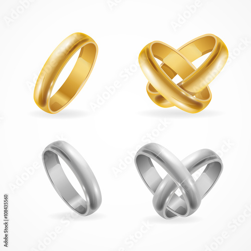 Wedding Gold and Silver Ring Set. Vector