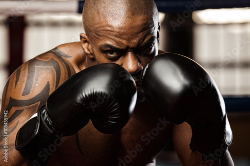 Sportsman kick boxer portrait after training
