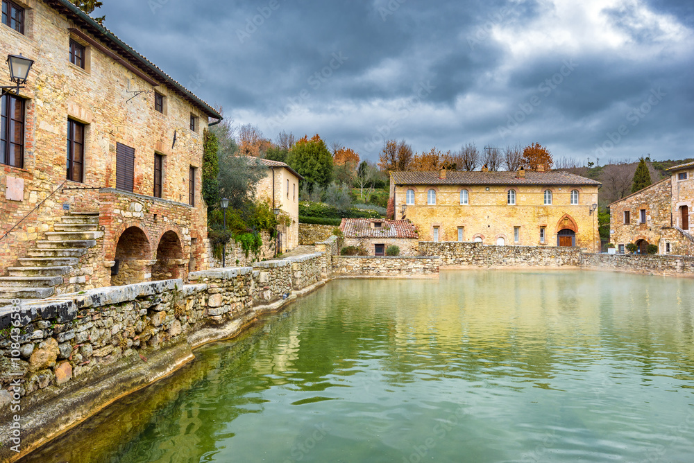 Small town famous for its hot water springs in Tuscany, Bagno Vi