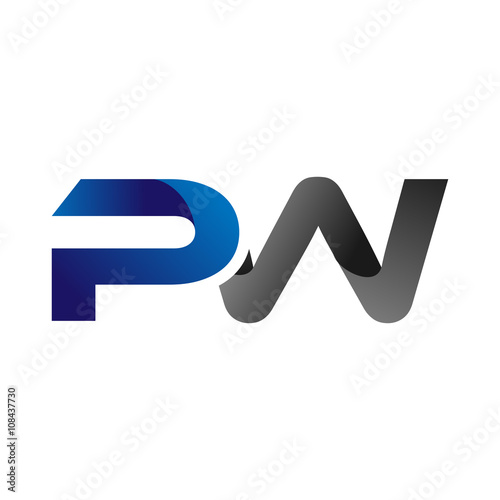 Modern Simple Initial Logo Vector Blue Grey Letters pw