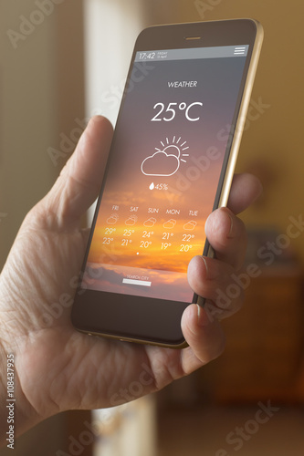Obraz na płótnie Smart phone with weather forecast