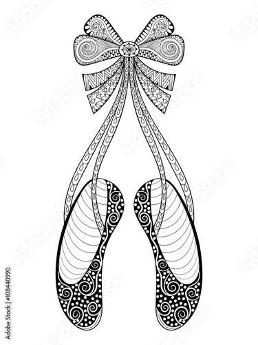 Vector zentangle ballet dance shoes symbol, patterned illustrati