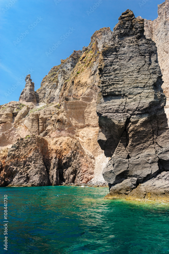 Cliffs and rocks of Lipari,  Italy.