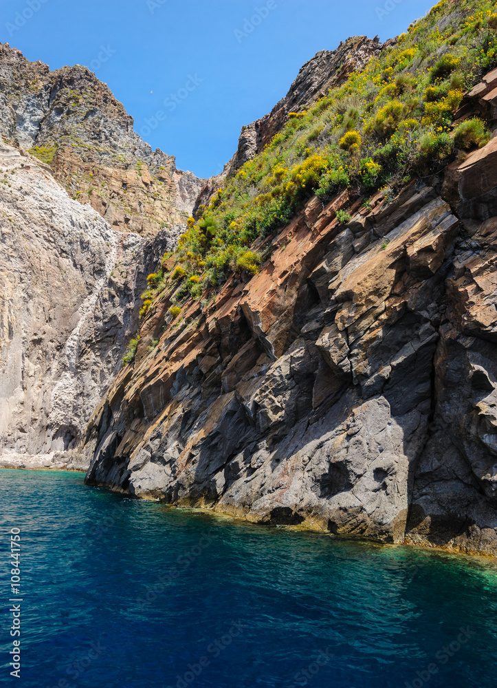 Cliffs and rocks of Lipari,  Italy.