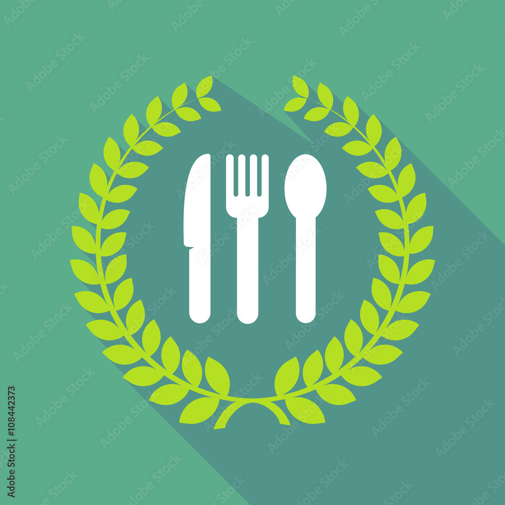 Long shadow laurel wreath icon with cutlery Long shadow laurel wreath icon with cutlery