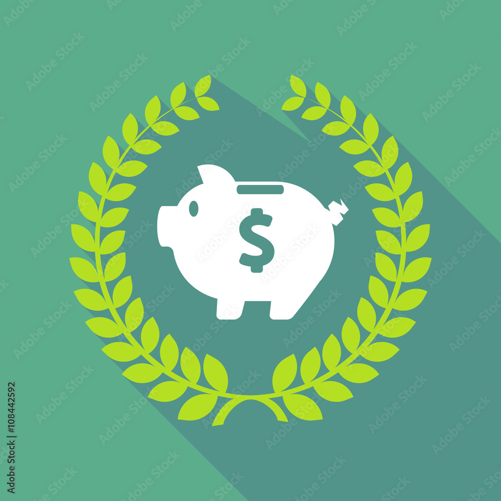 Long shadow laurel wreath icon with a piggy bank Long shadow laurel wreath icon with a piggy bank