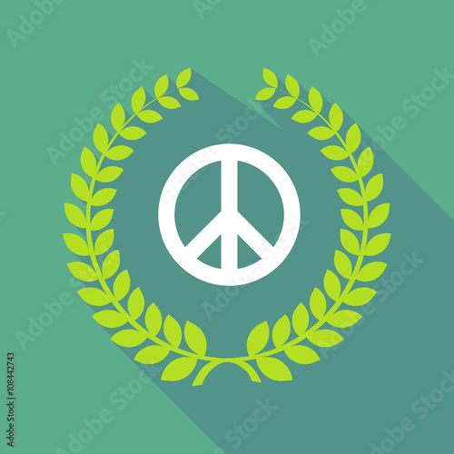 Long shadow laurel wreath icon with a peace sign