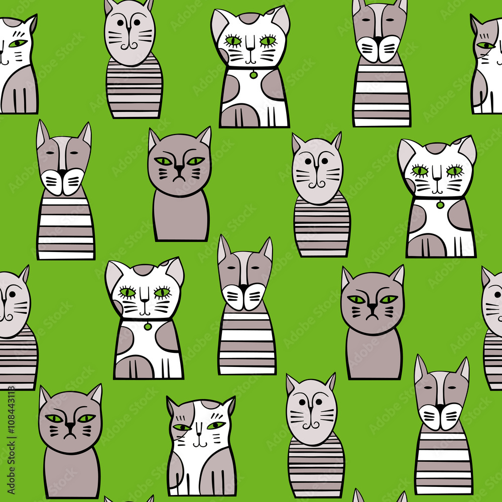 Fototapeta premium Cute Cats. Cartoon vector seamless pattern.