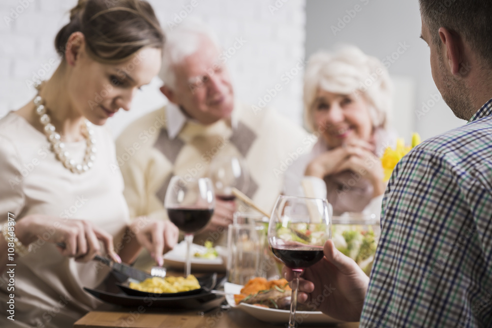 Sunday dinner with happy family