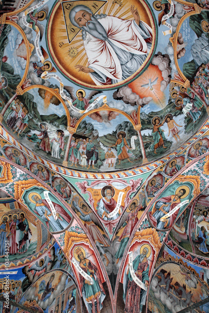 Art religieux orthodoxe. Détail d'une fresque du monastère de Rila en Bulgarie