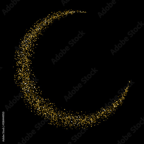 Gold glittering star dust half moon