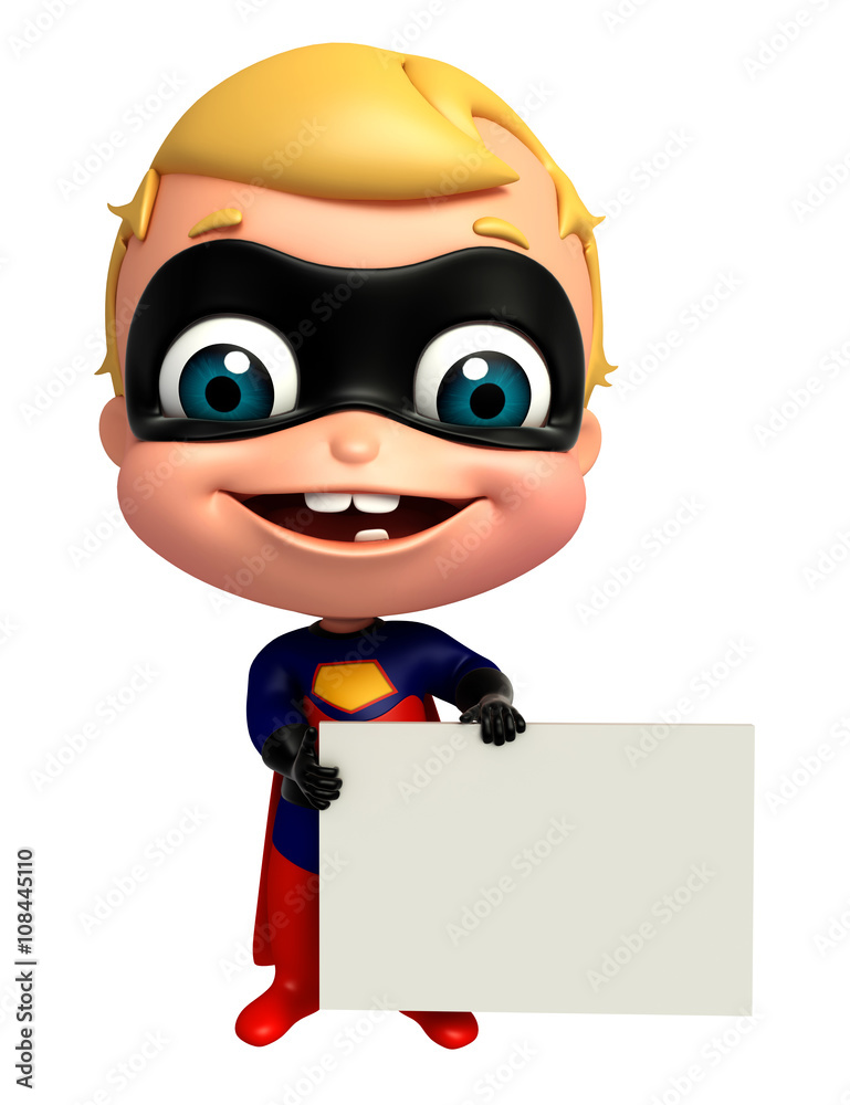 3D Rendered illustration of superbaby with white board