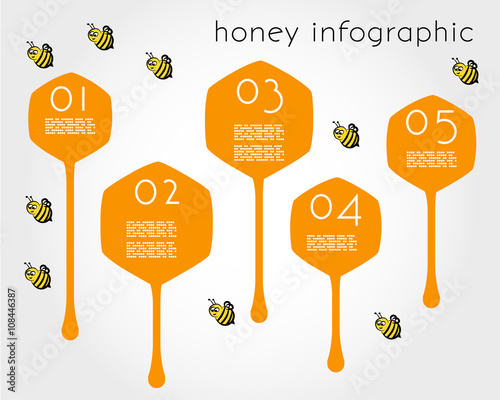 orange honey infographic with bees