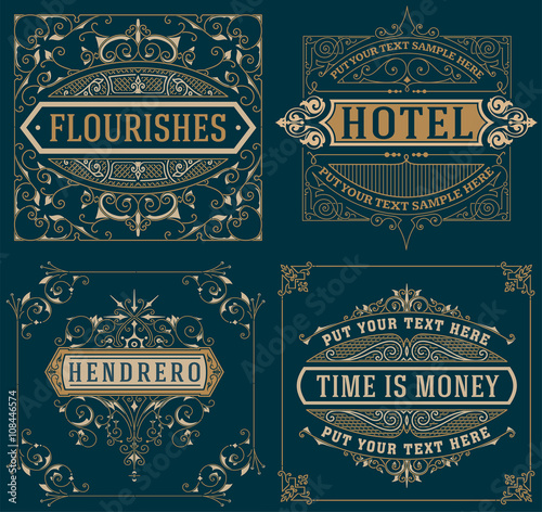 Set of Vintage cards. vector template.