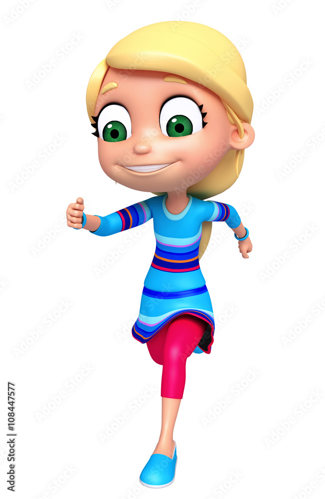 3D Render of Little Girl with running pose