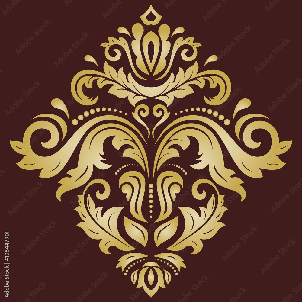 Oriental pattern with arabesques and floral elements. Traditional classic brown and golden ornament