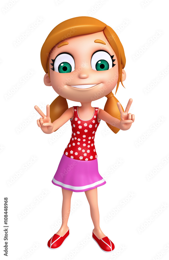 3D Render of Little Girl with victory pose 3D Render of Little Girl with victory pose