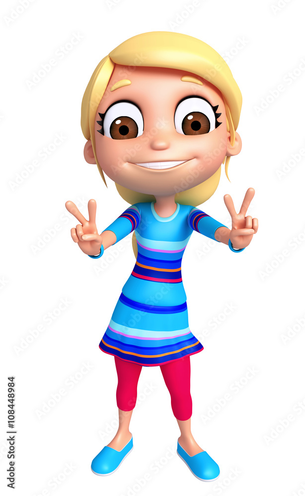 3D Render of Little Girl with victory pose 3D Render of Little Girl with victory pose