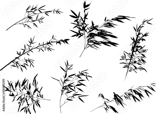 seven bamboo black branches set illustration