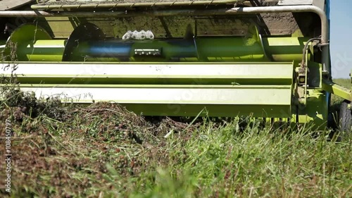 Farmer Combain harvesting in field photo