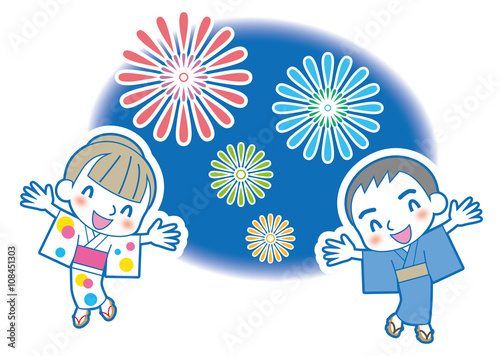 花火　笑顔のカップル