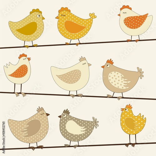 Set of cute stylized chicken