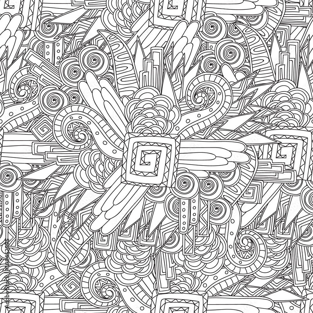 Seamless Black and white geometric pattern. Coloring page for sdults coloring book.