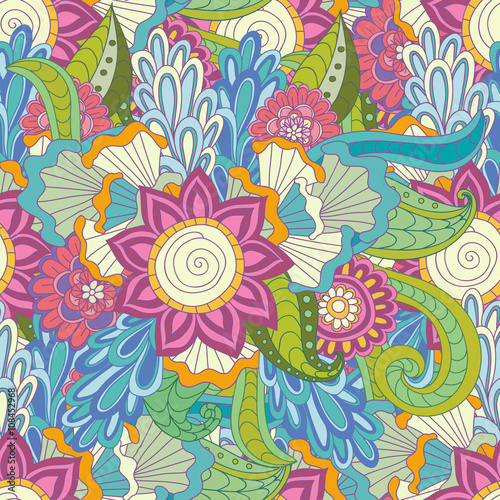 Abstract vector decorative ethnic floral colorful seamless patte