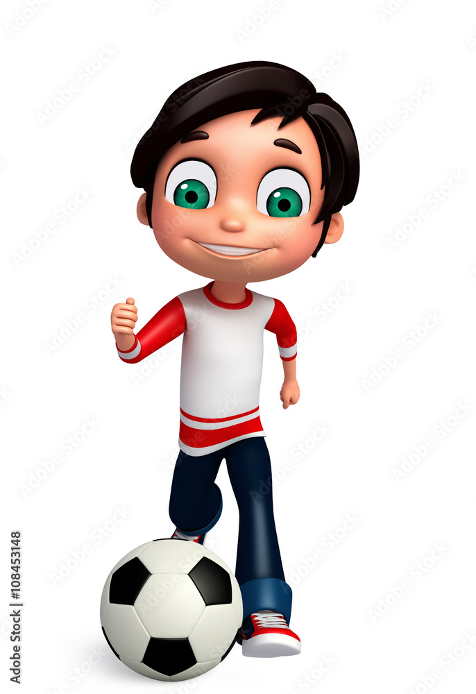 3D Render of Little Boy with playing football