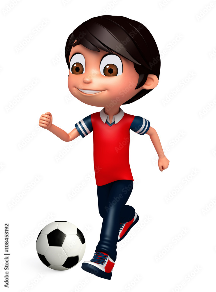 3D Render of Little Boy with playing football 3D Render of Little Boy with playing football